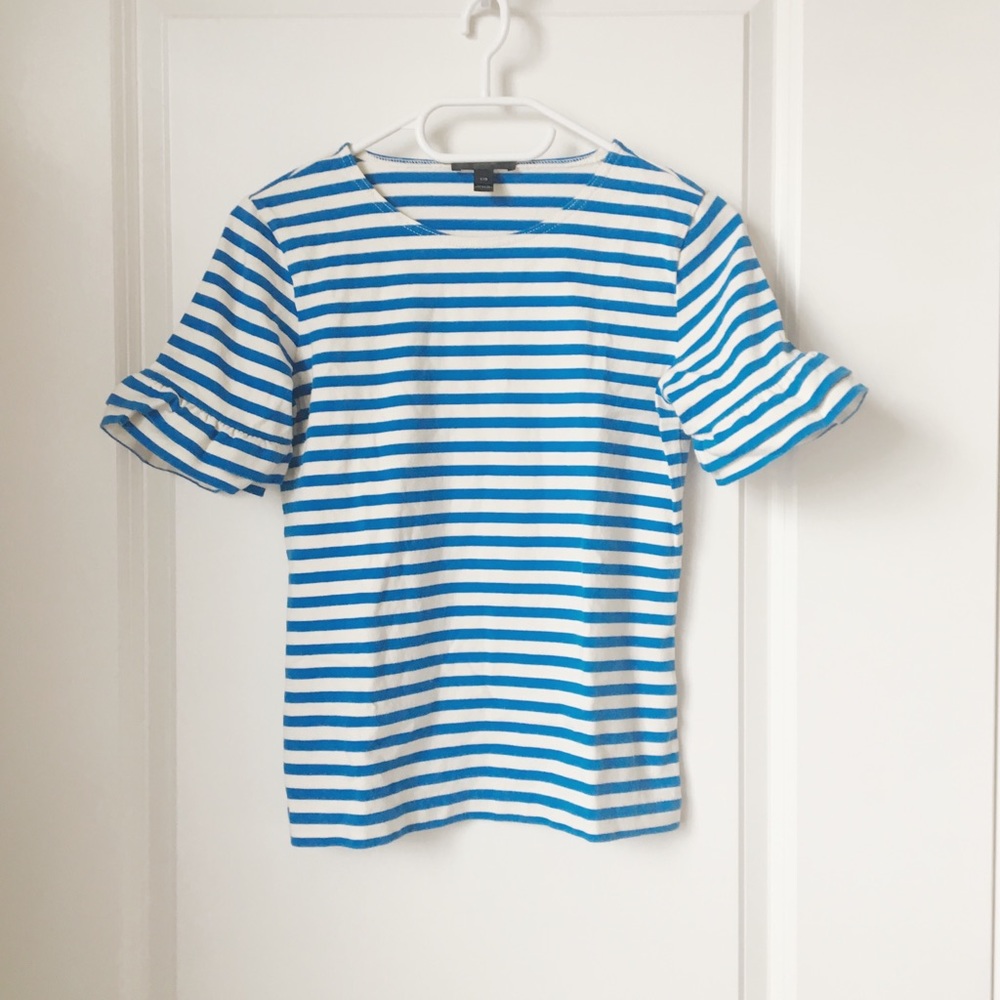 J Crew ruffle sleeve t-shirt in stripe size XXS